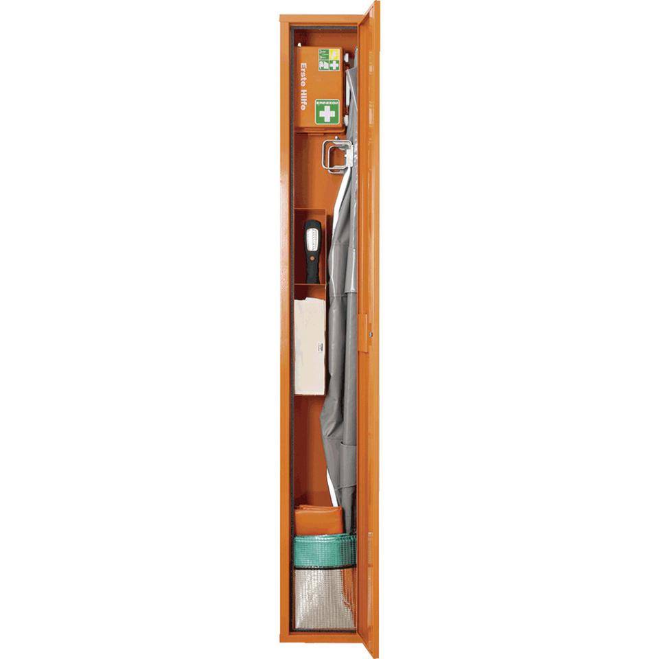 SÖHNGEN® Sanitätsschrank Lean, gefüllt, mit Krankentrage, orange,300x2000x200mm