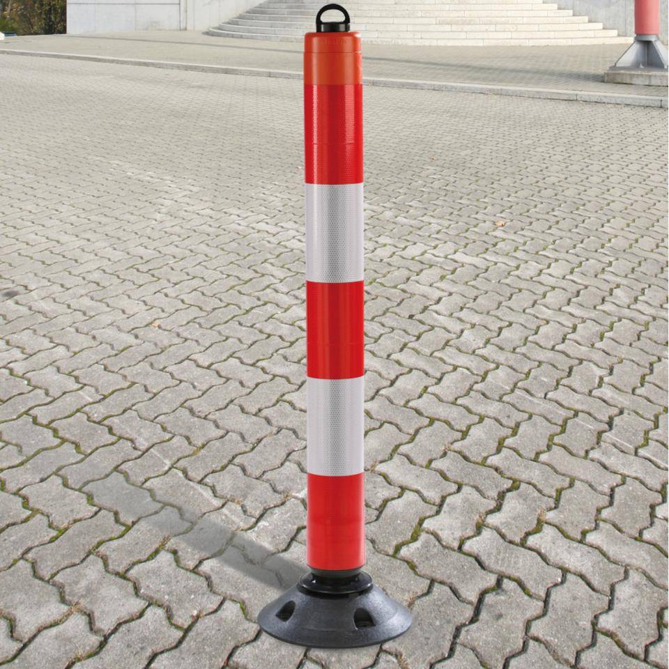 K.57 Absperrpfosten ParkPin mit Fuß, mit Ösenkappe, rot/weiß, Ø 100mm, 1050mm