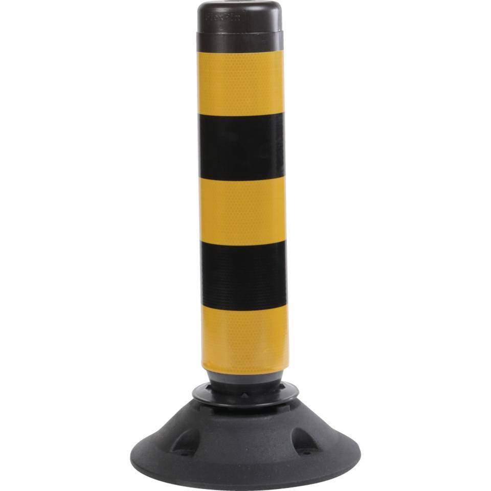 K.57 Absperrpfosten ParkFlex, mit Zylinderfuß, gelb-schwarz reflektierend, Ø 100mm, 460mm