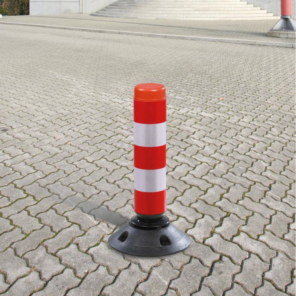 K.57 Absperrpfosten ParkFlex, mit Zylinderfuß, rot-weiß reflektierend, Ø 100mm, 460mm