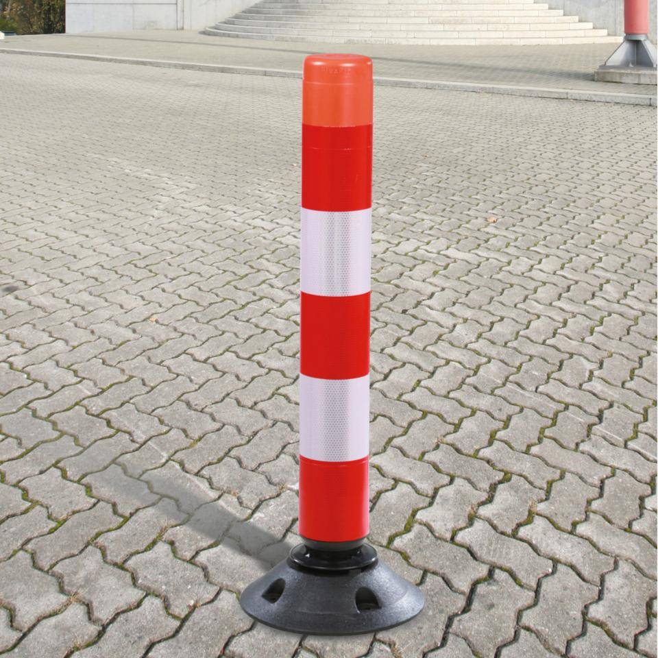 K.57 Absperrpfosten ParkFlex, mit Zylinderfuß, rot-weiß reflektierend, Ø 100mm, 760mm