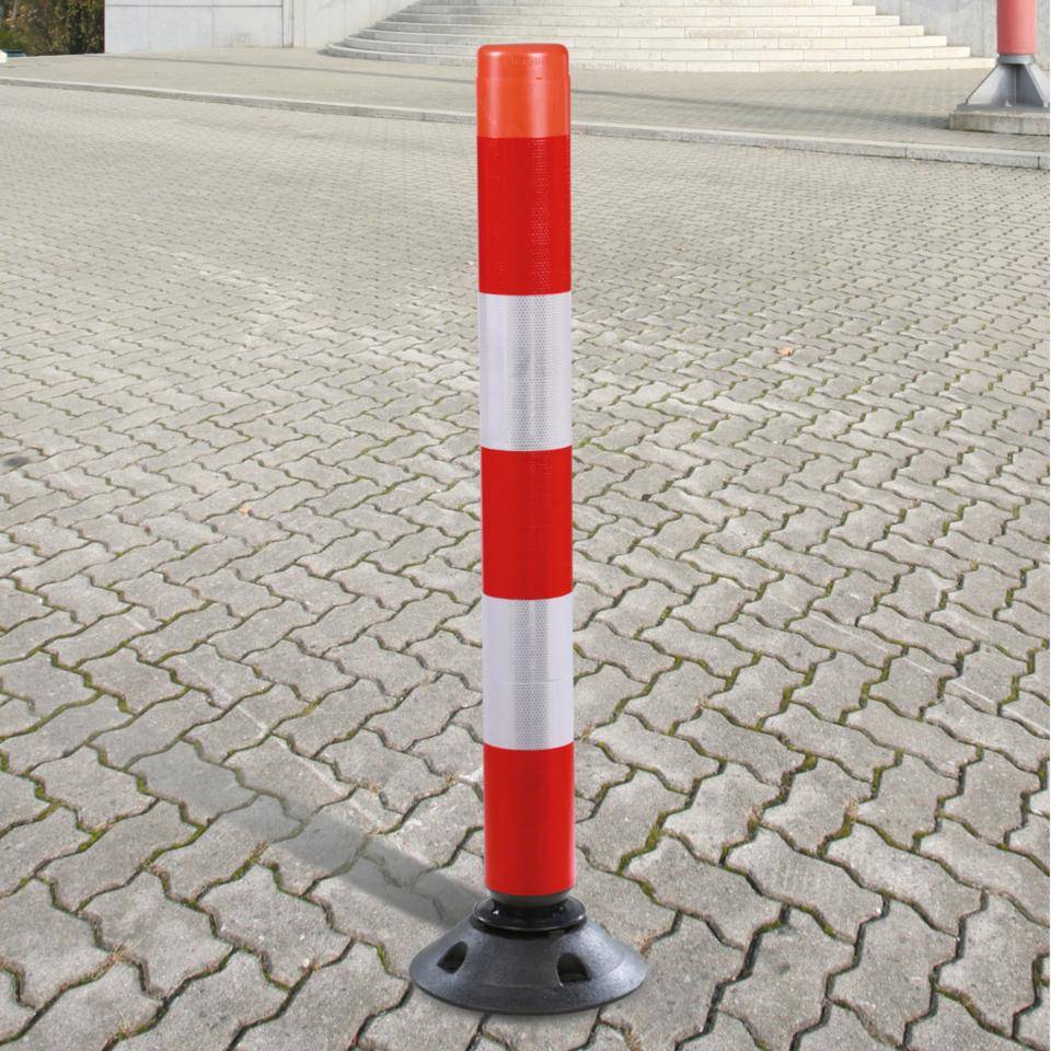 K.57 Absperrpfosten ParkFlex, mit Zylinderfuß, rot-weiß reflektierend, Ø 100mm, 1000mm