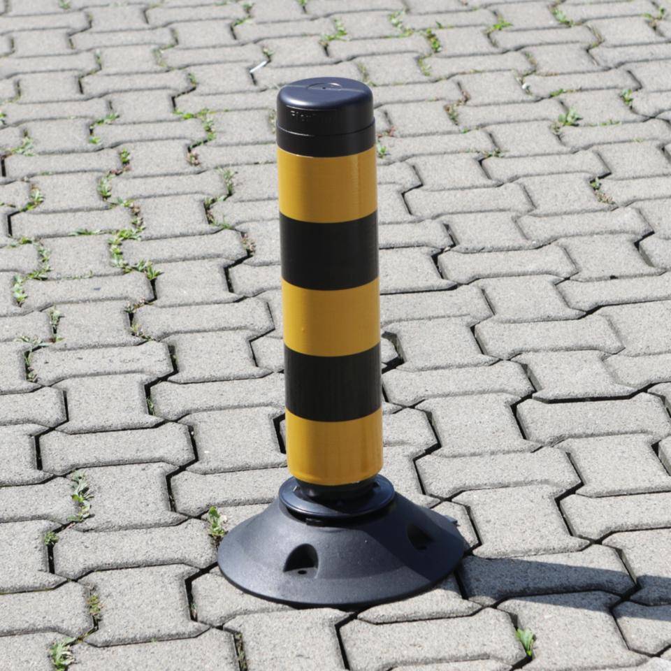 K.57 Absperrpfosten ParkFlex, mit Zylinderfuß, gelb-schwarz reflektierend, Ø 100mm, 460mm