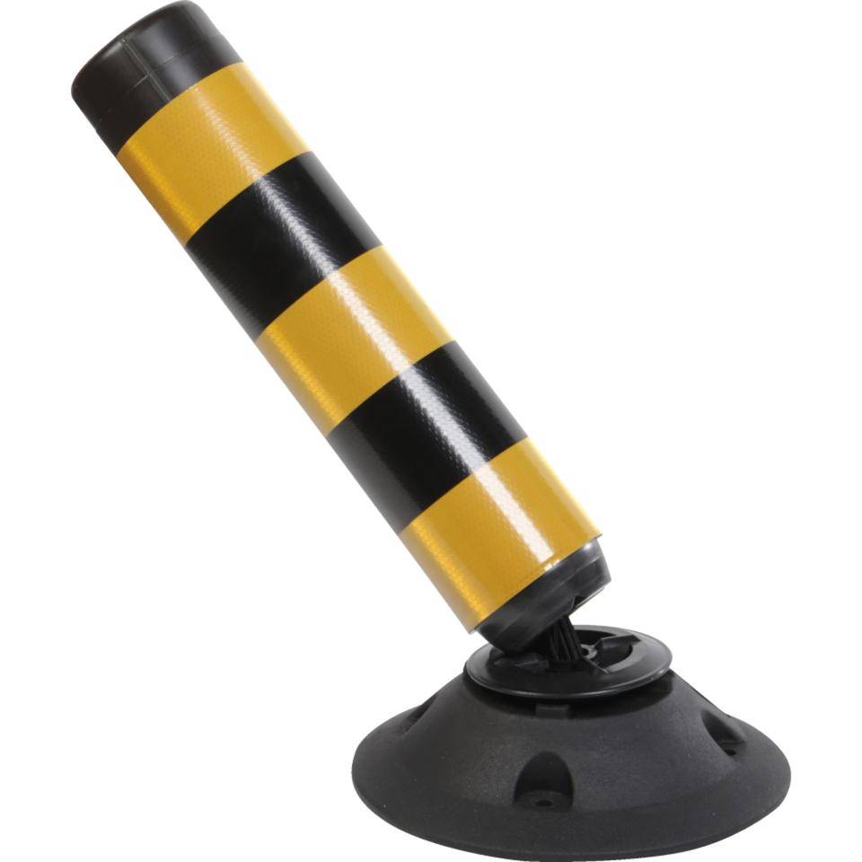 K.57 Absperrpfosten ParkFlex, mit Zylinderfuß, gelb-schwarz reflektierend, Ø 100mm, 460mm