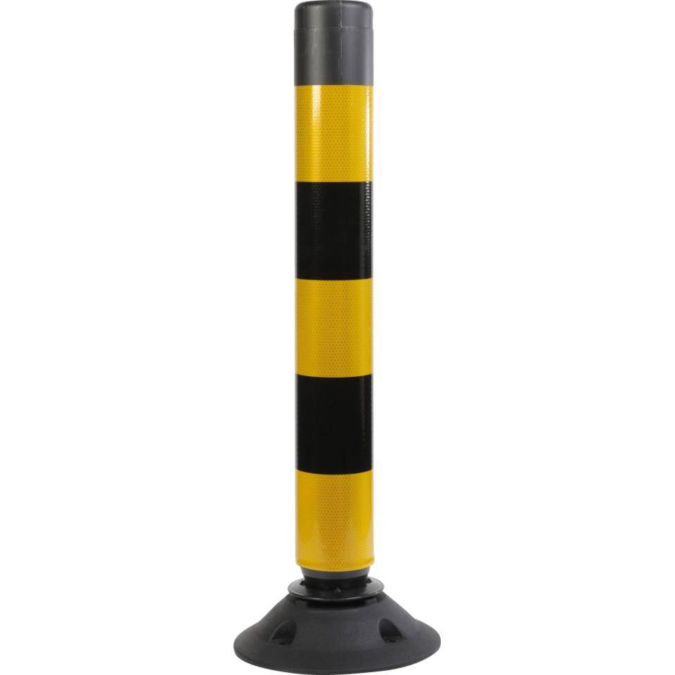 K.57 Absperrpfosten ParkFlex, mit Zylinderfuß, gelb-schwarz reflektierend, Ø 100mm, 760mm
