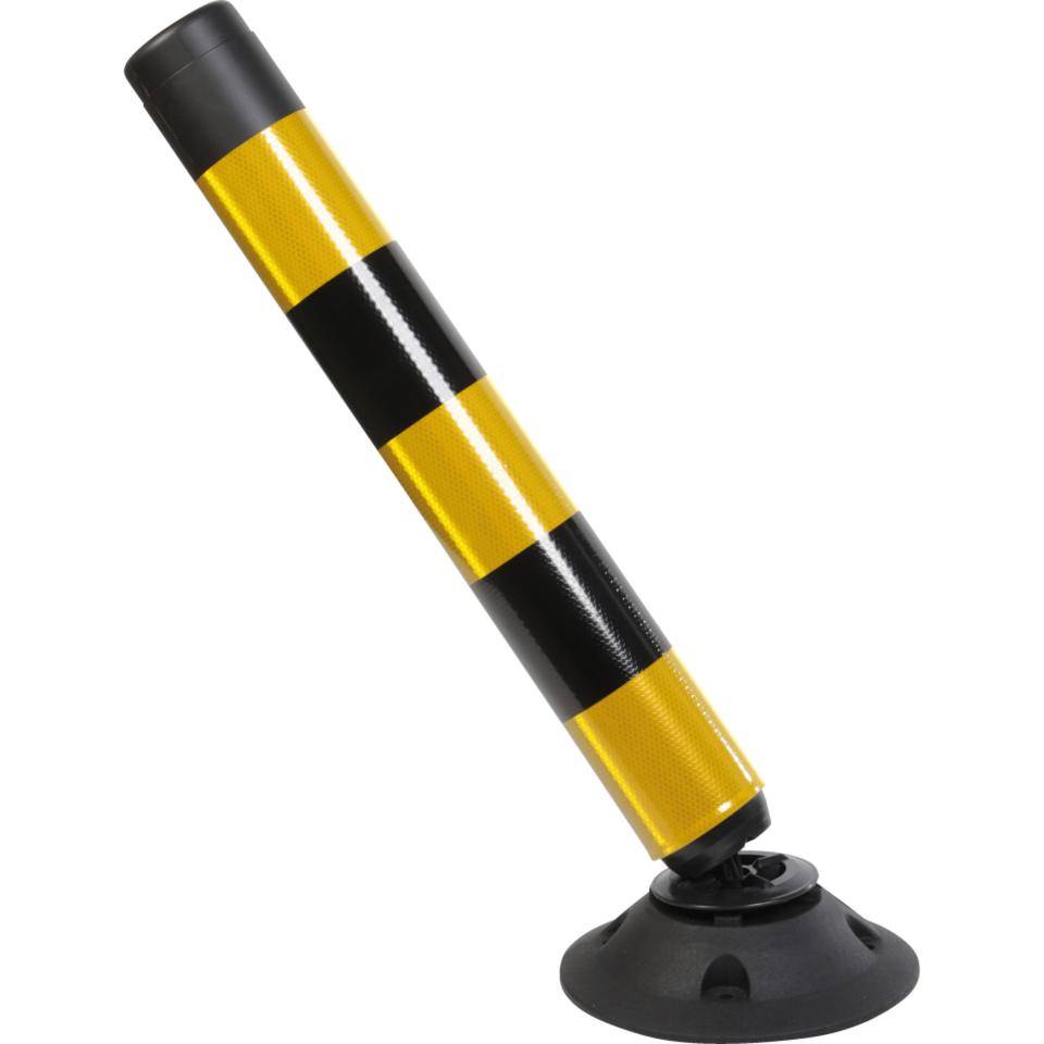K.57 Absperrpfosten ParkFlex, mit Zylinderfuß, gelb-schwarz reflektierend, Ø 100mm, 760mm
