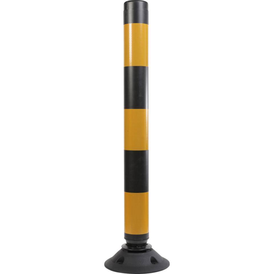 K.57 Absperrpfosten ParkFlex, mit Zylinderfuß, gelb-schwarz reflektierend, Ø 100mm, 1000mm
