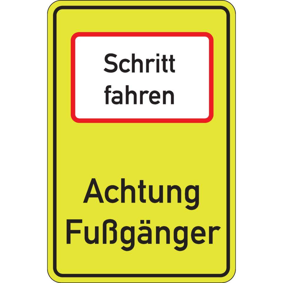 Hinweisschild Schritt fahren - Achtung Fußgänger, Aluminium RA2,600x900mm