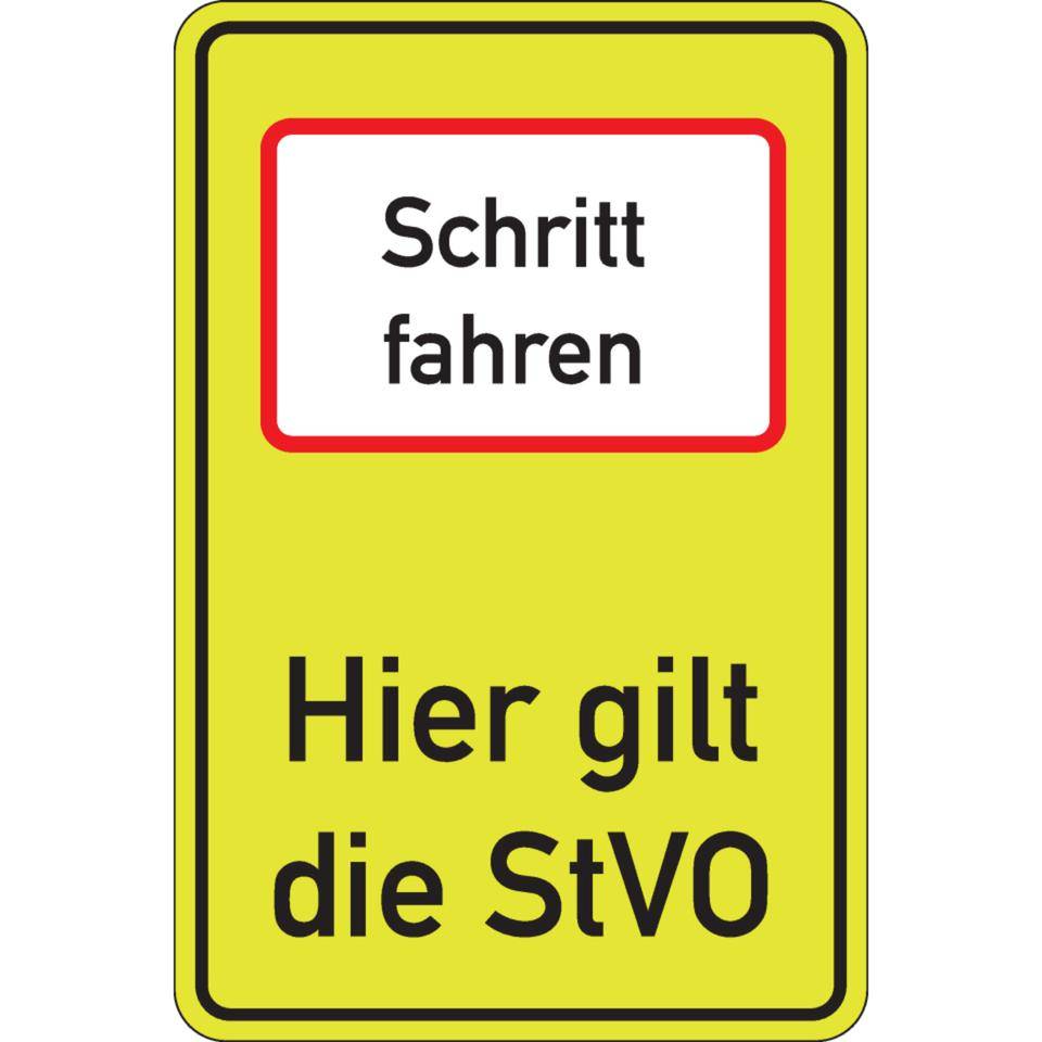 Hinweisschild Schritt fahren-Hier gilt die StVO, Aluminium RA2, 600x900mm