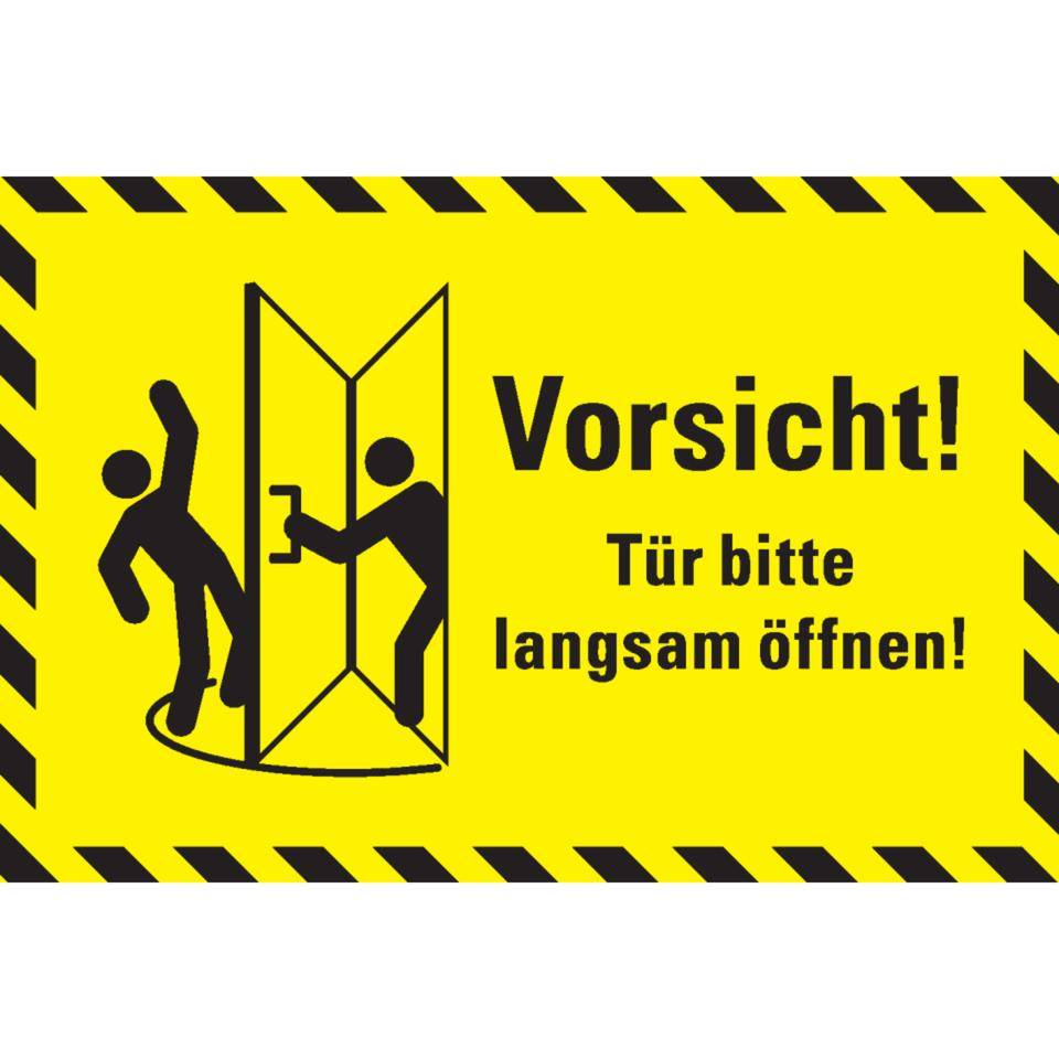 Hinweisschild Vorsicht!Tür bitte langsam öffnen! schraffiert, Kunststoff, 300x200mm