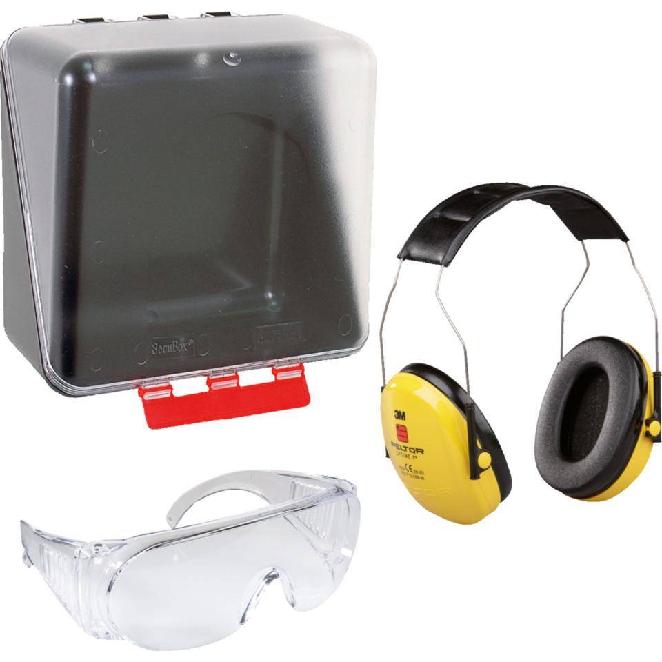 Vorteils-Set SecuBox Midi, 3M PELTOR Gehörschutz OPTIME I, Work Brille C4 Visi