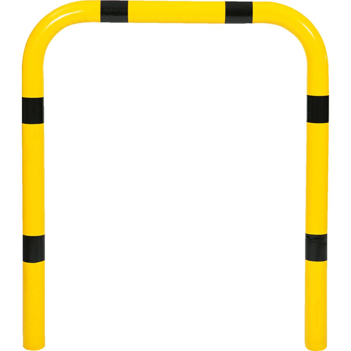 Eine gelbe Sicherheitsschranke mit schwarzen Streifen, U-förmig umgekehrt geformt, die verwendet wird, um den Zugang zu verhindern oder Bereiche zu schützen.