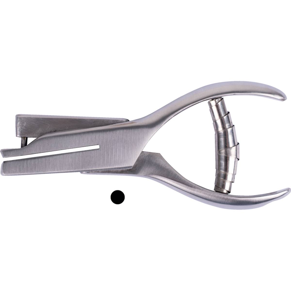 Ein metallisches medizinisches Instrument mit einem scherenartigem Mechanismus, das gekrümmte Griffe und eine Klemmvorrichtung an einem Ende aufweist, möglicherweise für chirurgische Verfahren verwendet.