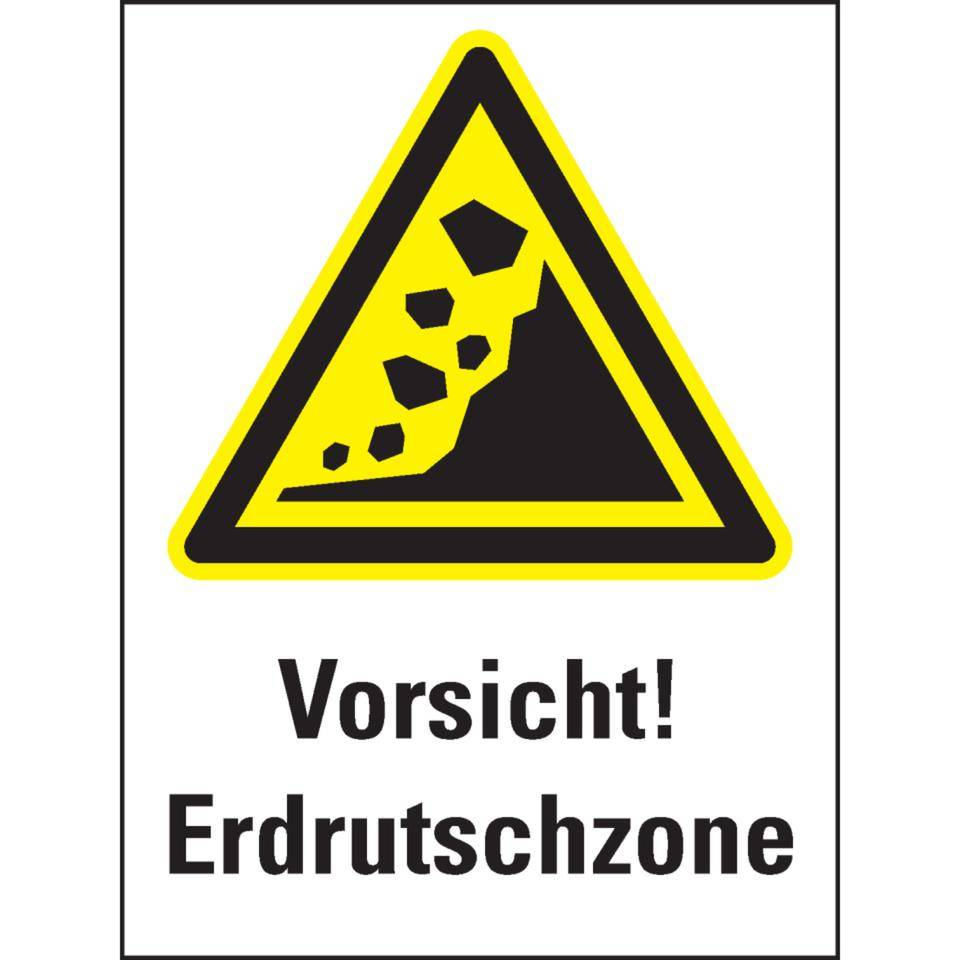 Warn-Kombischild Warnung vor Erdrutschzone, ISO, Aluminium, 300x400mm