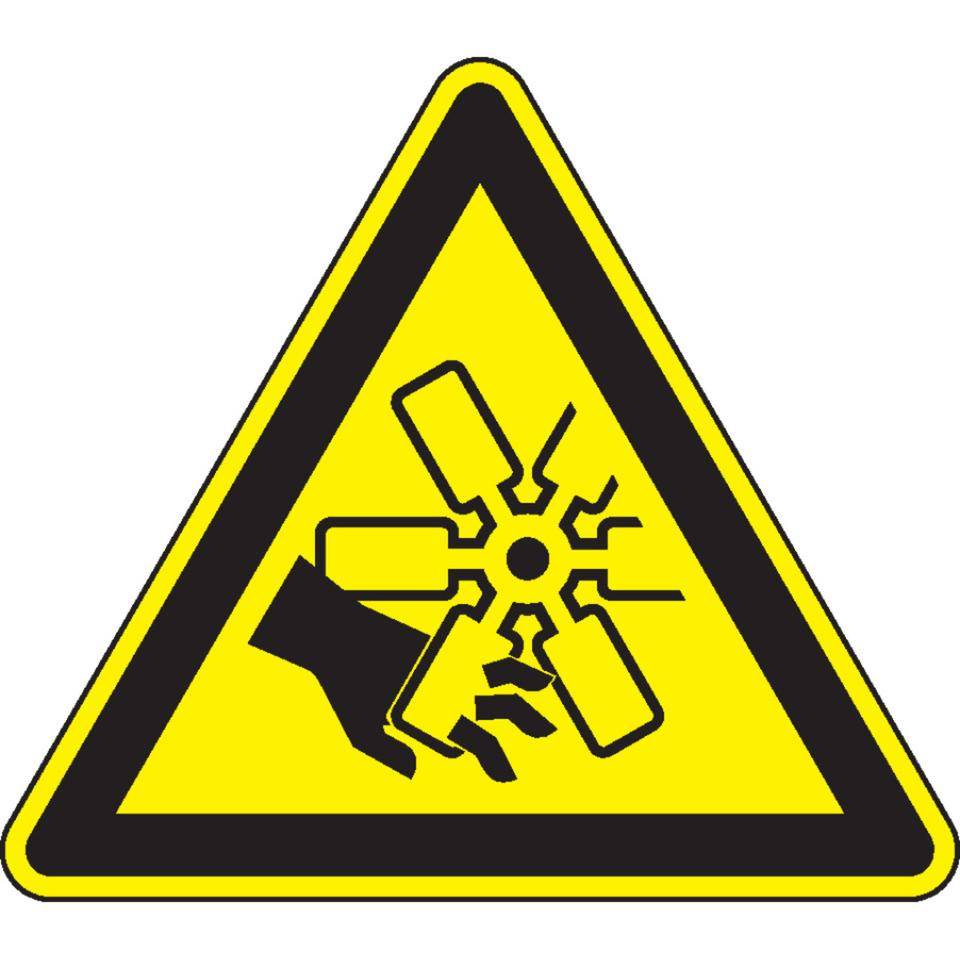 Warnschild Warnung vor bewegenden Klingen, ISO, Folie, selbstklebend, SL 200mm