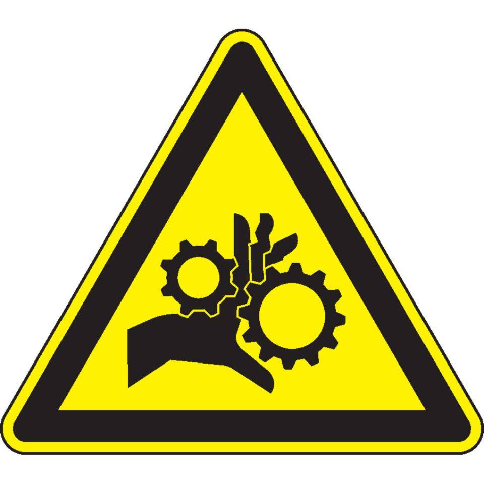 Warnschild Warnung vor sich bewegenden Zahnrädern, ISO, Folie, selbsklebend, SL200mm