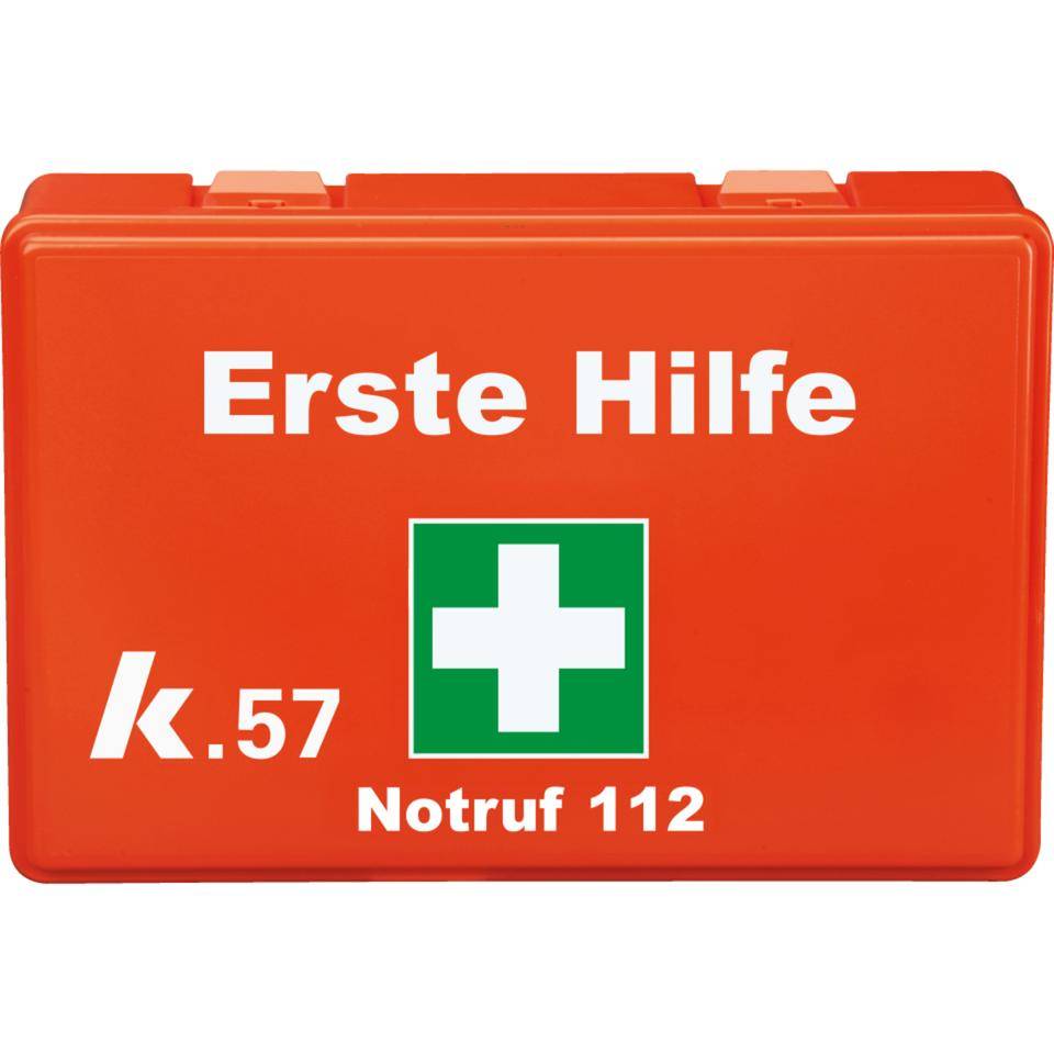 K.57 Verbandkasten Compact, DIN 13157, leuchtorange, mit SchriftNotruf 112