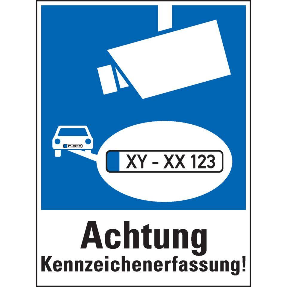 Hinweis-Kombischild Achtung! Kennzeichenerfassung, Folie, selbstklebend, 300x400mm