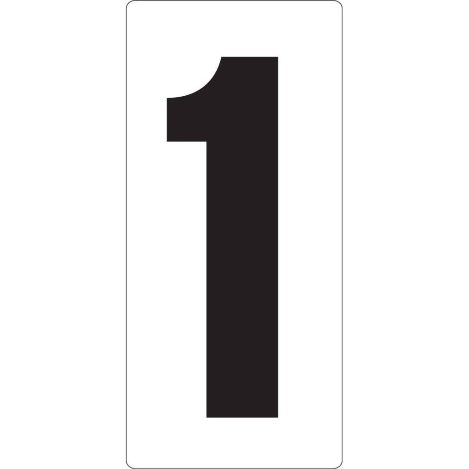 Schwarze Nummer 1 zentriert auf einem weißen Schild mit abgerundeten Ecken.