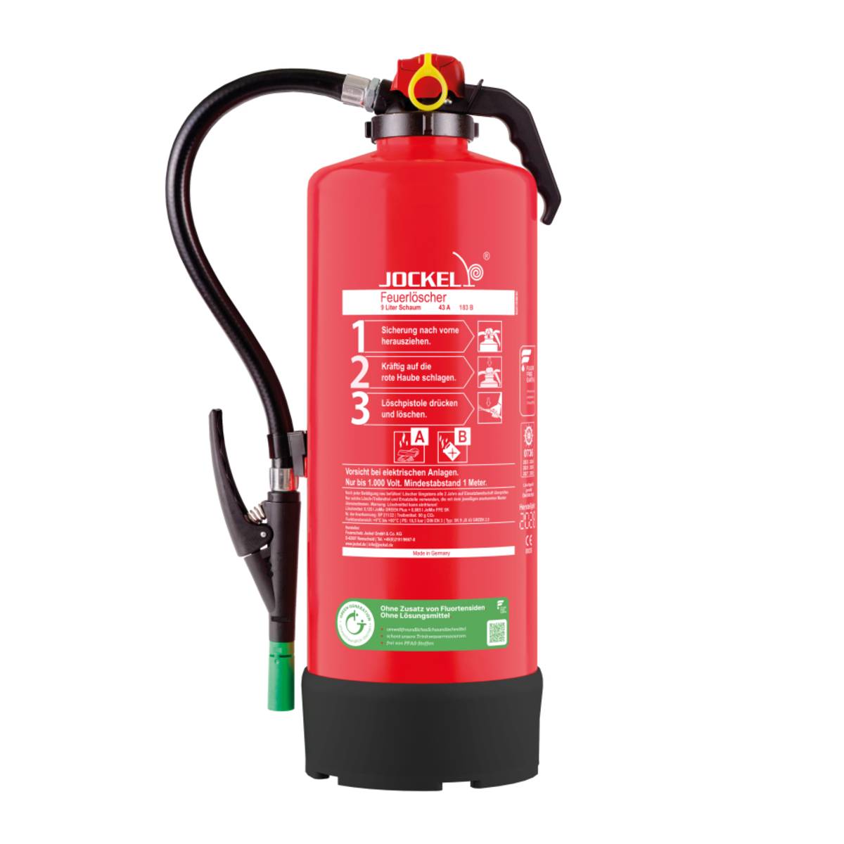 JOCKEL Auflade Schaumfeuerlöscher GREEN 2.0, 9 l, 595x190x200mm, 15,7kg