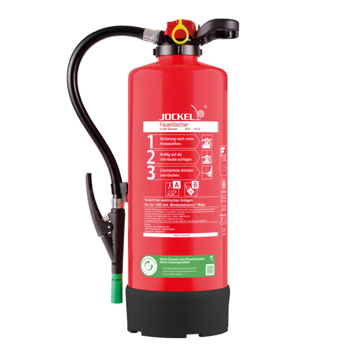 JOCKEL Auflade Schaumfeuerlöscher GREEN 2.0, 9 l, 595x190x200mm, 15,7kg