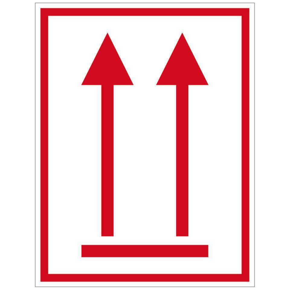 Verpackunsgkennzeichen Pfeile für Luftfracht, rot, Haftpapier, permanent , 85x110mm, 500/Rolle