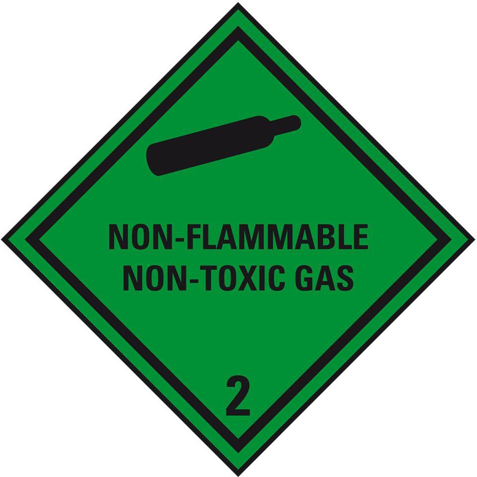 Verpackungskennzeichen Klasse 2.2, NON-FLAMMABLE NON-TOXIC GAS, Haftpapier, 100x100mm, 500/Rolle