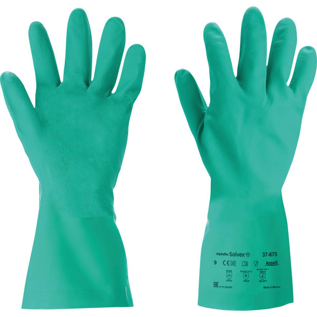 Ansell AlphaTec® Solvex® Handschuh 37-675, Kat.III, grün, Nitril, 330mm, Größe 6