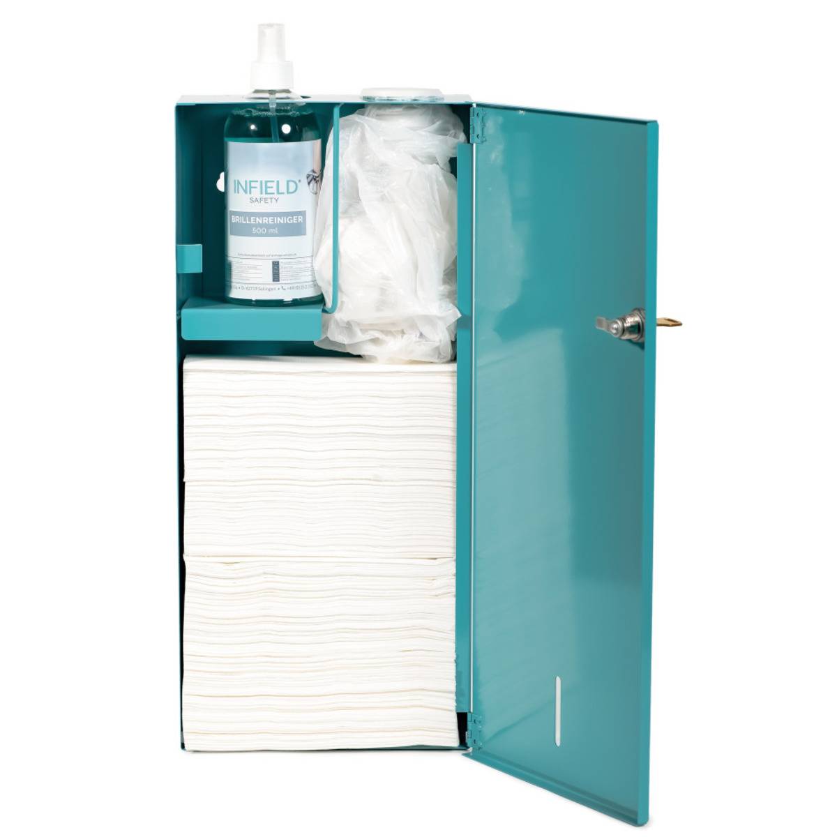 INFIELD® Brillenreinigungsstation mit Zubehör und abschließbarem Wandgehäuse