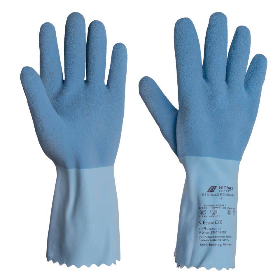 NITRAS® Chemikalien-Handschuh BLUE POWER GRIP, Kat.III, blau, Latex, 300mm, Größe 9