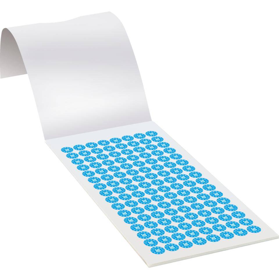 Prüfplakette 30, hellblau, Dokumentenfolie, selbstklebend, Ø 10mm, 384/Heft