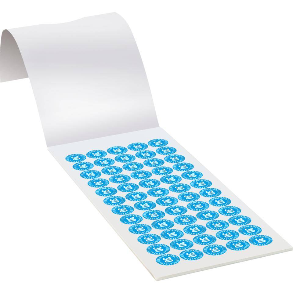 Prüfplakette 30, hellblau, Dokumentenfolie, selbstklebend, Ø 15mm, 420/Heft