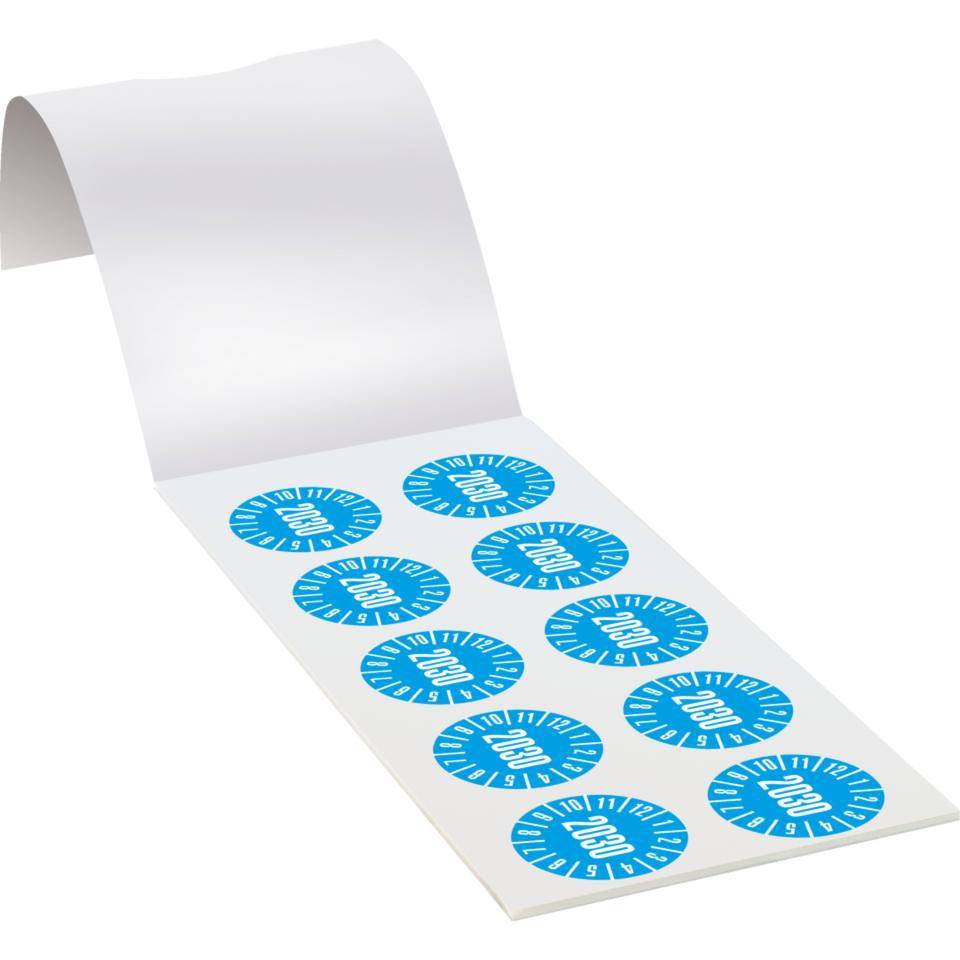 Prüfplakette 2030, hellblau, Folie, ablösbar, Ø 35mm, 60/Heft