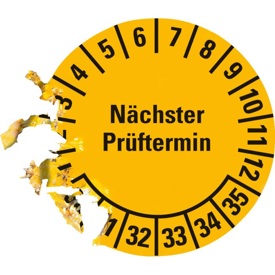 Prüfplakette Nächster Prüftermin 30-35, gelb, Dokumentenfolie, Ø25mm, 500/Rolle