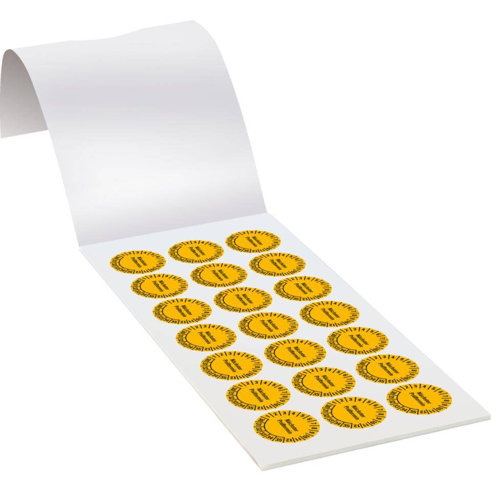 Prüfplakette Nächster Prüftermin 30-35, gelb, Dokumentenfolie, Ø25mm, 105/Heft