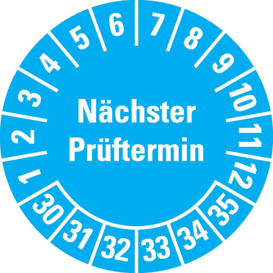 Prüfplakette Nächster Prüftermin, 30-35, hellblau, Folie, ablösbar, Ø 20mm, 36/Bogen