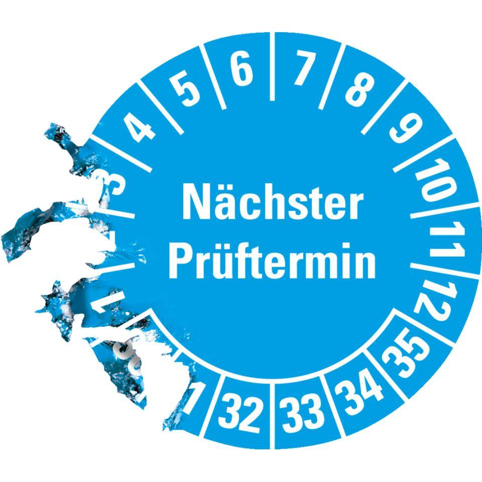Prüfplakette Nächster Prüftermin, 30-35, hellblau, Dokumentenfolie, Ø 30mm, 18/Bogen