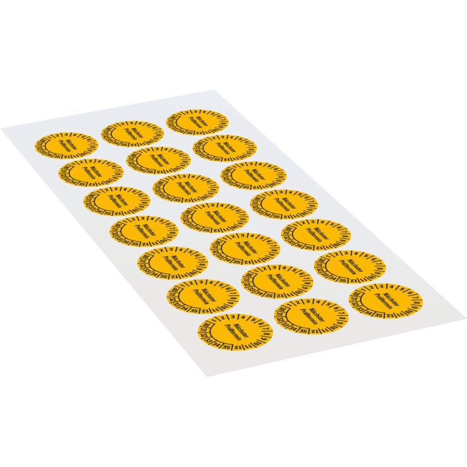 Prüfplakette Nächster Prüftermin, 30-35, gelb, Folie, ablösbar, Ø 25mm, 21/Bogen