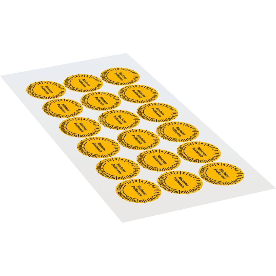 Prüfplakette Nächster Prüftermin 30-35, gelb, Dokumentenfolie, Ø30mm, 18/Bogen