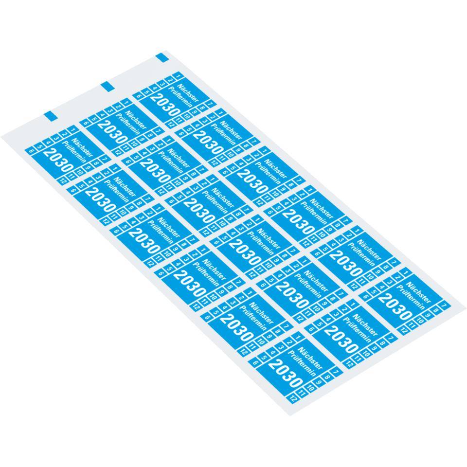 Prüfplakette Nächster Prüftermin 2030, hellblau, Dokumentenfolie, 30x30mm, 18/Bogen