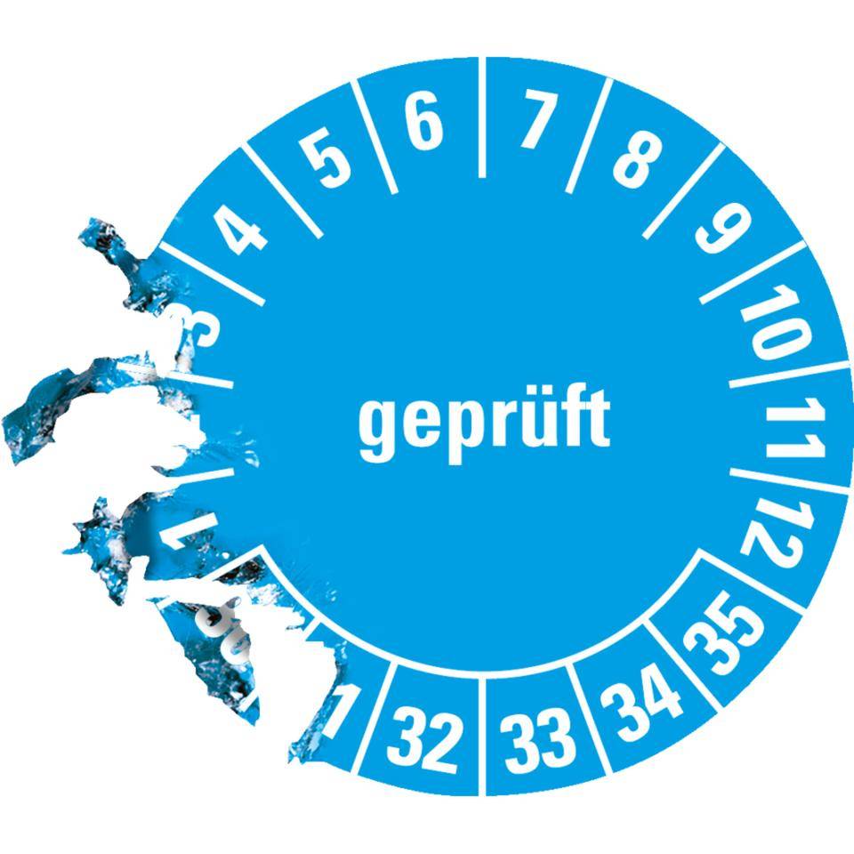 Prüfplakette geprüft 30-35, hellblau, Dokumentenfolie, selbstklebend, Ø15mm, 60/Bogen