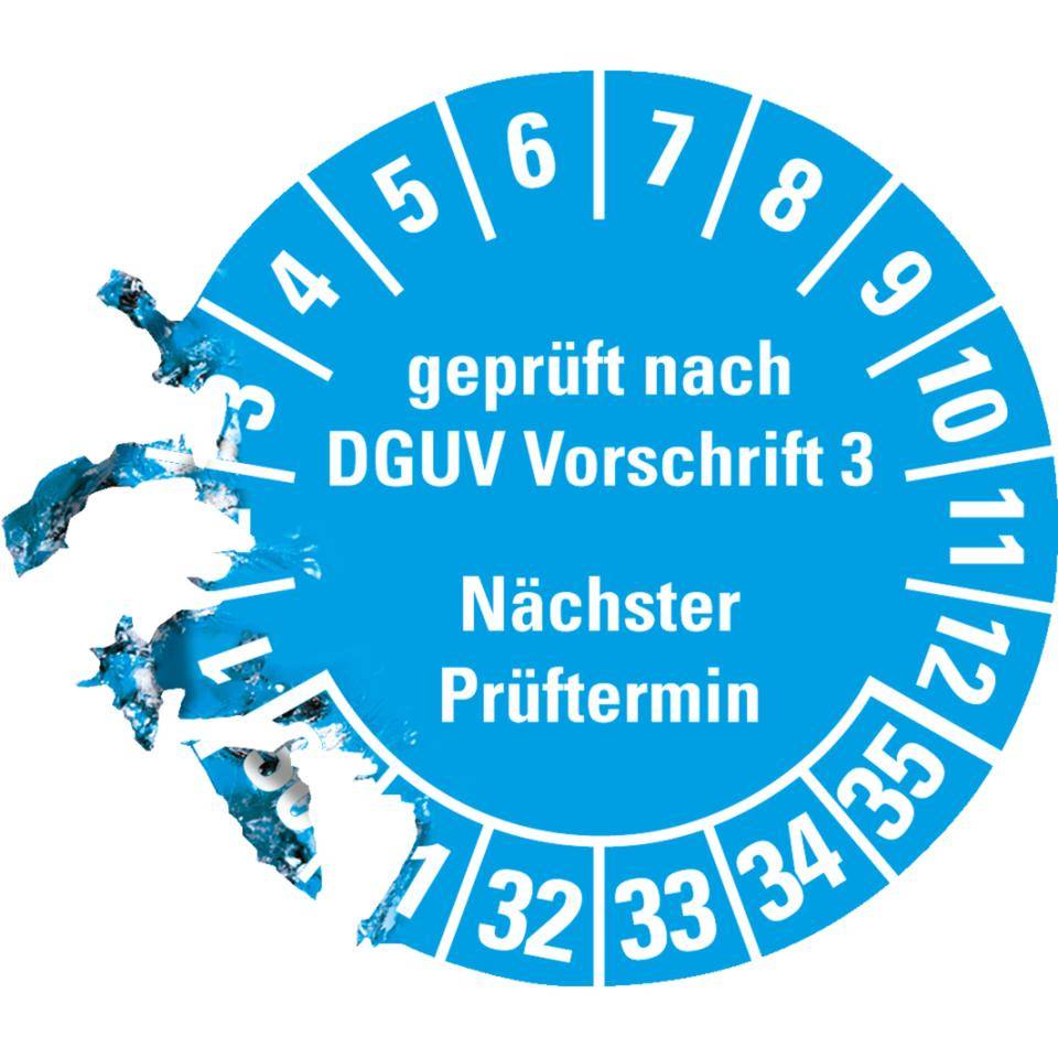 Prüfplakette geprüft DGUV Vorschrift 3 Nächster Prüftermin 30-35, hellblau, Dokumentenfolie, Ø30mm, 500/Rolle