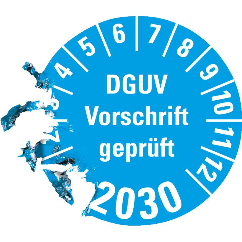 Prüfplakette DGUV Vorschrift geprüft 2030, hellblau, Dokumentenfolie, Ø 30mm, 18/Bogen