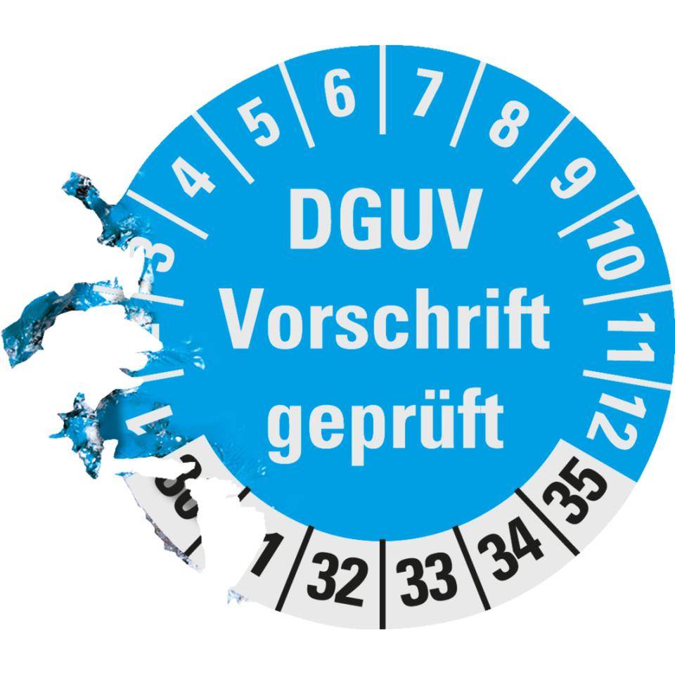 Prüfplakette DGUV Vorschrift geprüft, 30-35, hellblau, Dokumentenfolie, Ø 30mm, 18/Bogen