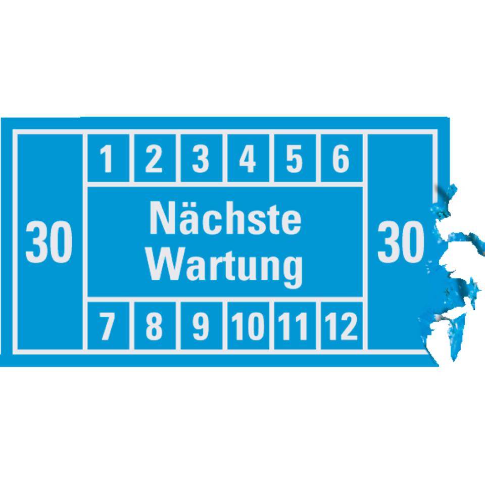 Prüfplakette Nächste Wartung 30, hellblau, Dokumentenfolie, 45x25mm, 12/Bogen