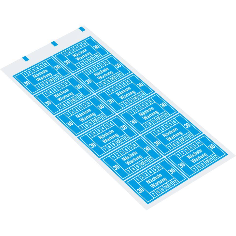 Prüfplakette Nächste Wartung 30, hellblau, Dokumentenfolie, 45x25mm, 12/Bogen