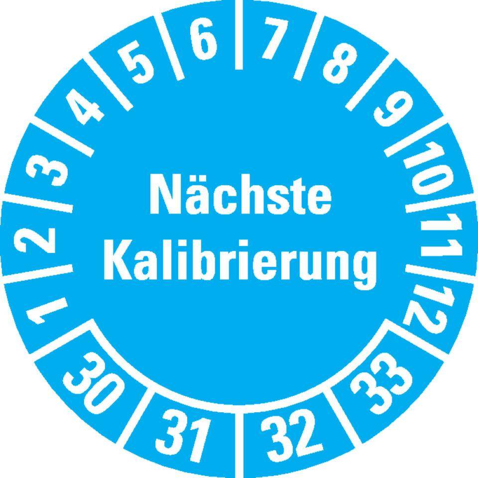 Prüfplakette Nächste Kalibrierung 30-33, hellblau, Dokumentenfolie, Ø 20mm, 36/Bogen