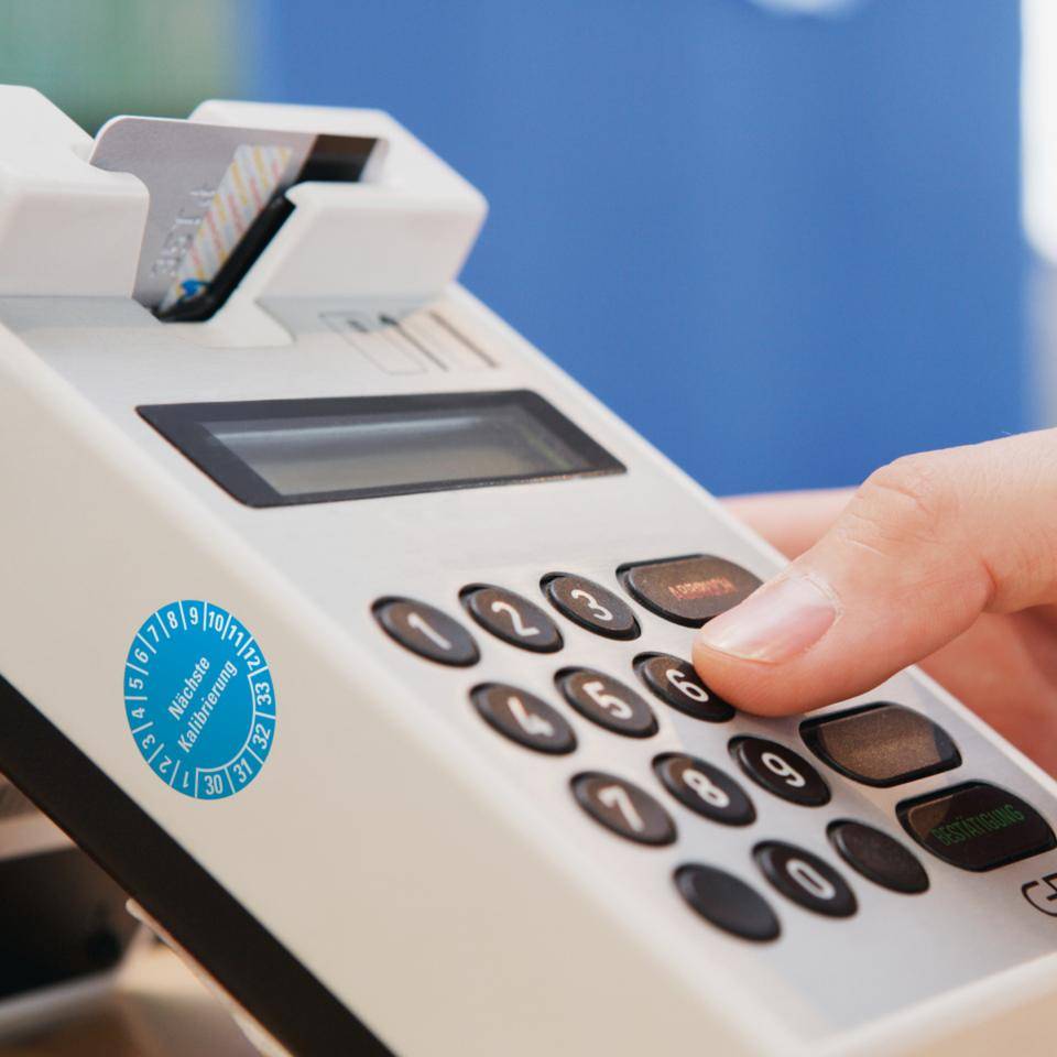 Prüfplakette Nächste Kalibrierung 30-33, hellblau, Dokumentenfolie, Ø 20mm, 36/Bogen