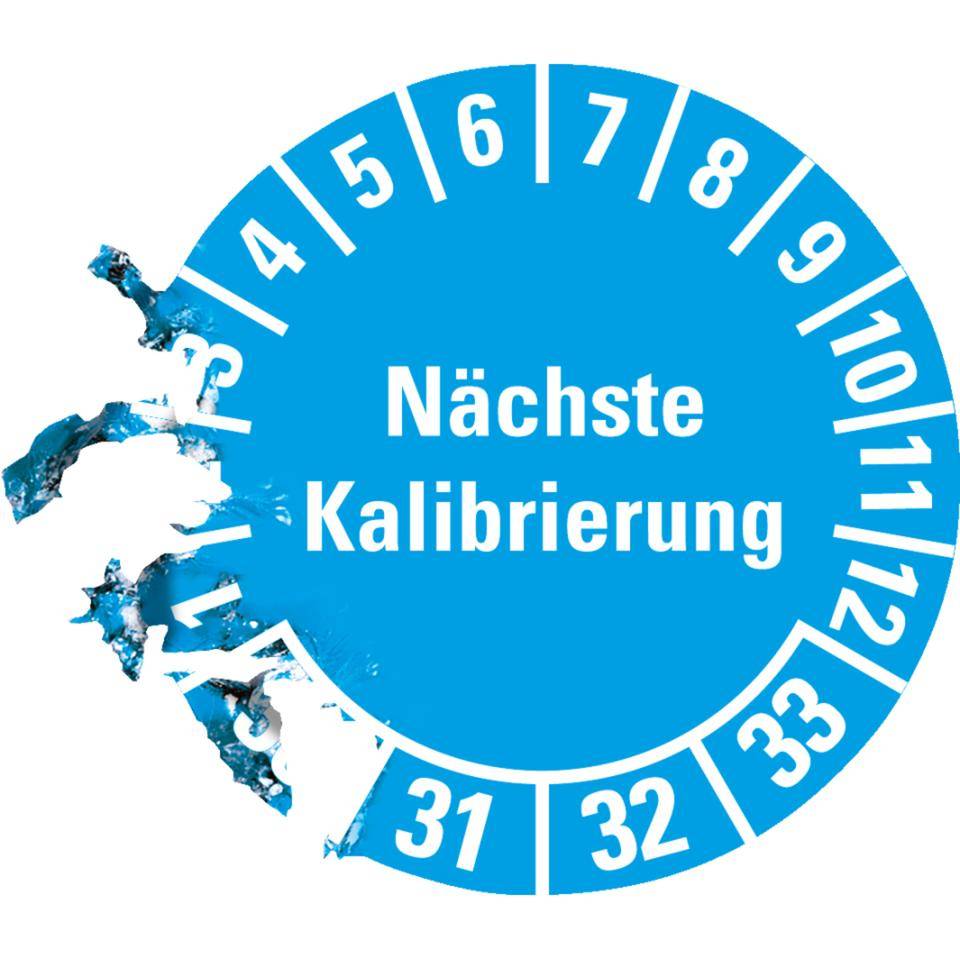 Prüfplakette Nächste Kalibrierung 30-33, hellblau, Dokumentenfolie, Ø 20mm, 36/Bogen