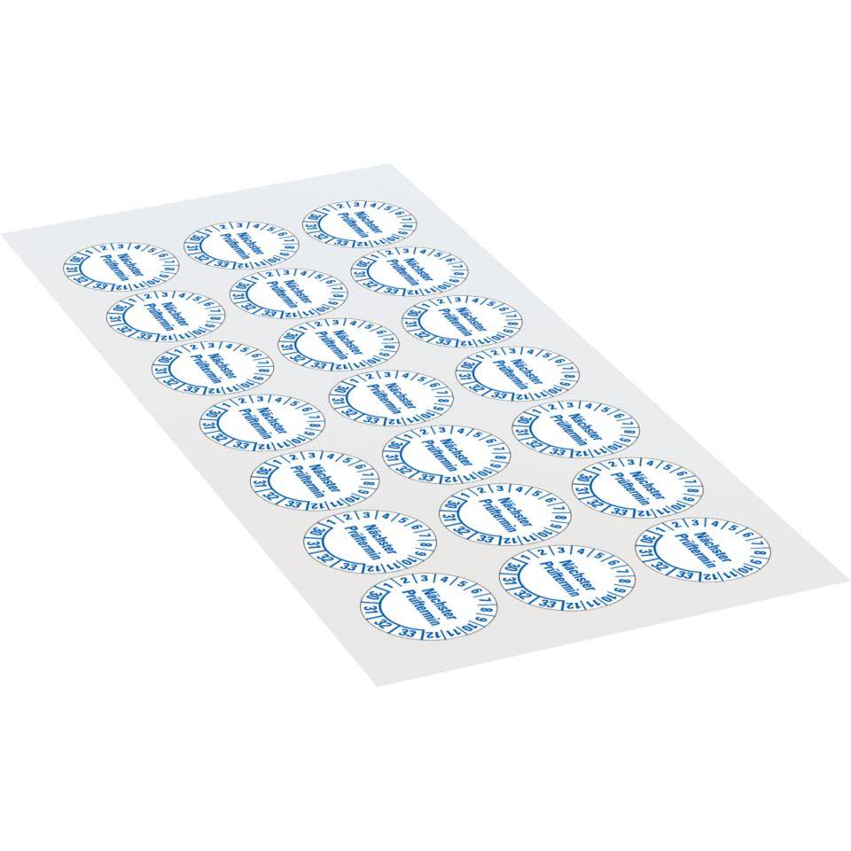 Prüfplakette Nächster Prüftermin 30-33, weiß, Folie, mit Spezialkleber, Ø 25mm, 21/Bogen